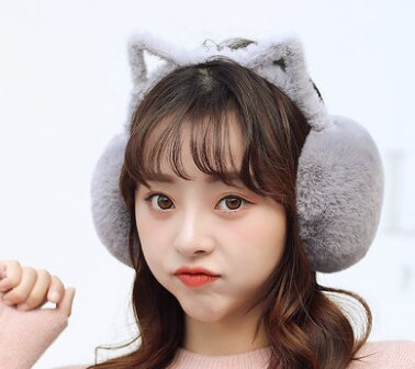 Earmuffs quente feminino adorável inverno gato orelha earflap muitos escolha de cor: Cinza