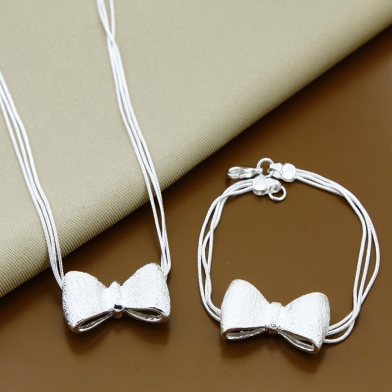 Bow Jewelry Sets 925 Silver Necklace&Bracelets Wedding Jewelry For Women