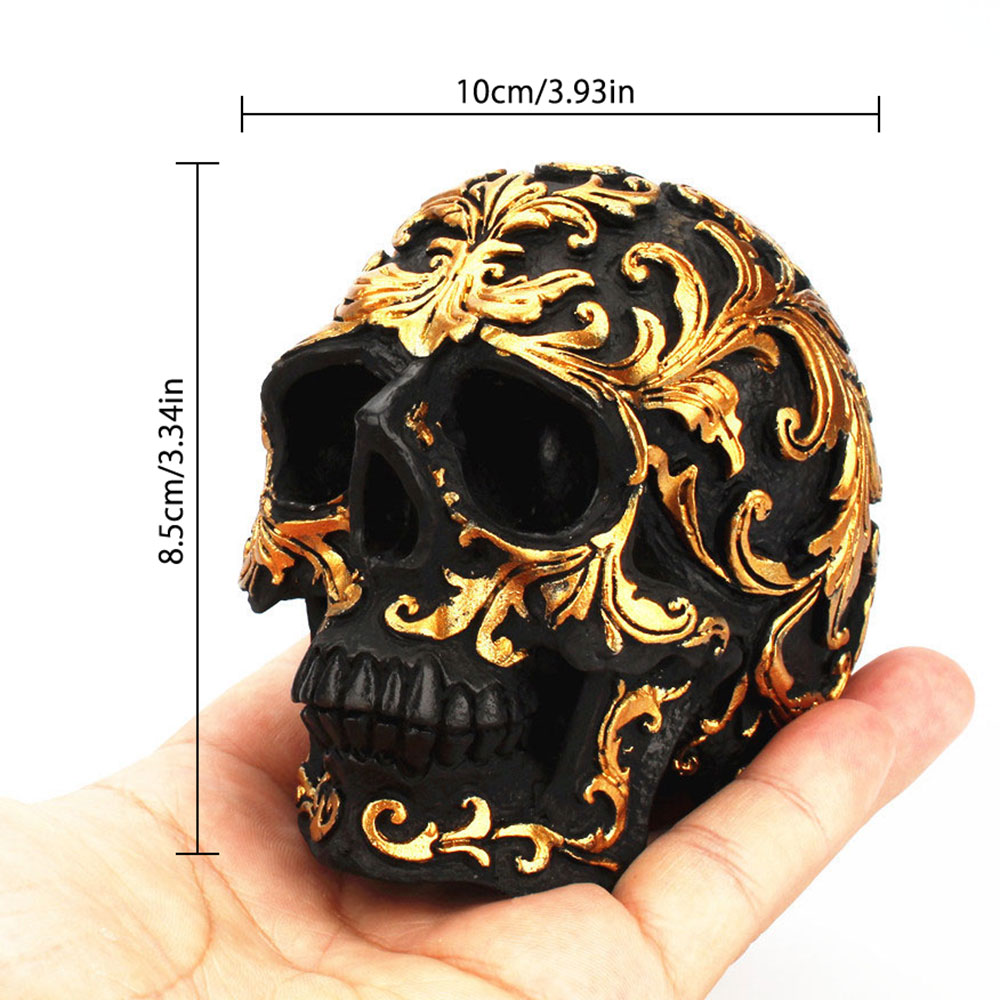 Hars Ambachtelijke Black Skull Head Golden Carving Halloween Party Decoratie Schedel Sculptuur Ornamenten Home Decoratie Accessoires