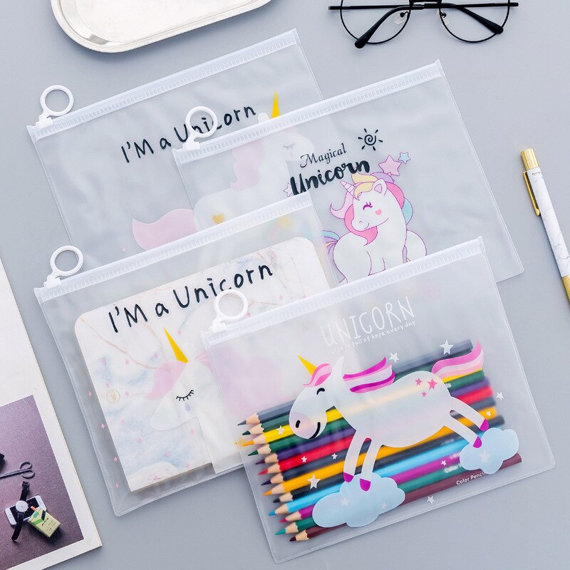 Mignon dessin animé Kawaii licorne fermeture éclair stylo sac fille prix étudiant école apprendre papeterie haute capacité sac de rangement 1 pièces