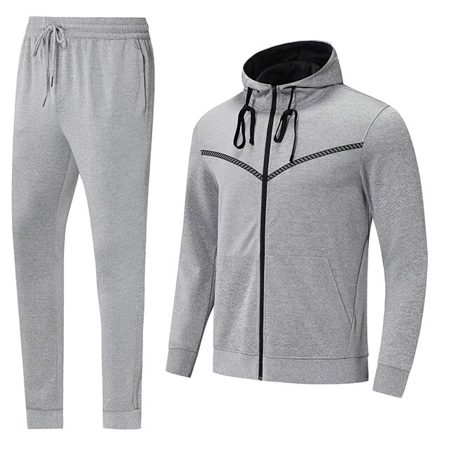 2 Pcs Mannen Trainingspak Hooded Pak Mannen Sportkleding Quick Dry Running Sets Kleding Sport Joggers Training Gym Fitness Sport dragen: gray / Xxl