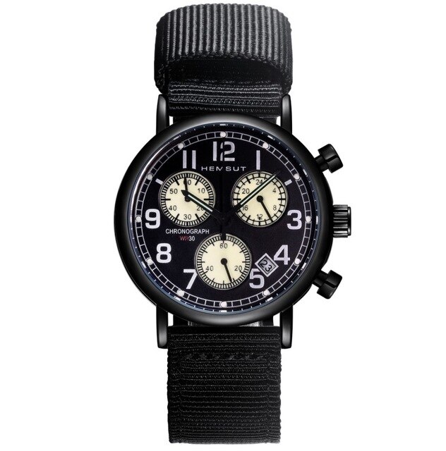 Hemsut, reloj deportivo de para hombre, relojes de pulsera luminosos de cuarzo con cronógrafo, correa de lona verde, reloj masculino: Black