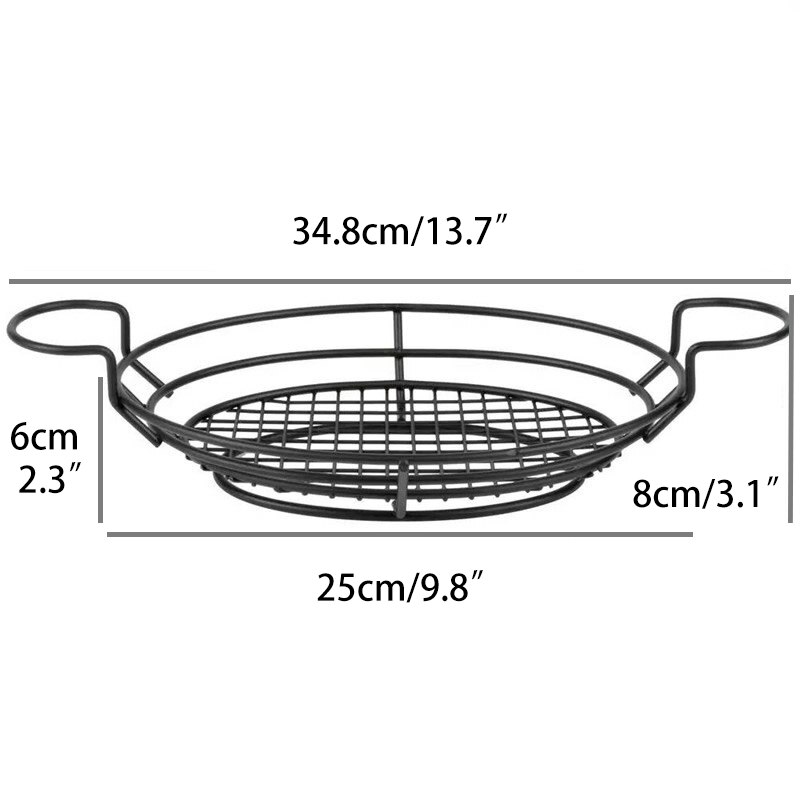 Non-stick beläggning svart järn oval serveringskorg med 2 st såskoppar bröd salladstårta hamburgare kyckling snackställ restaurang: Default Title