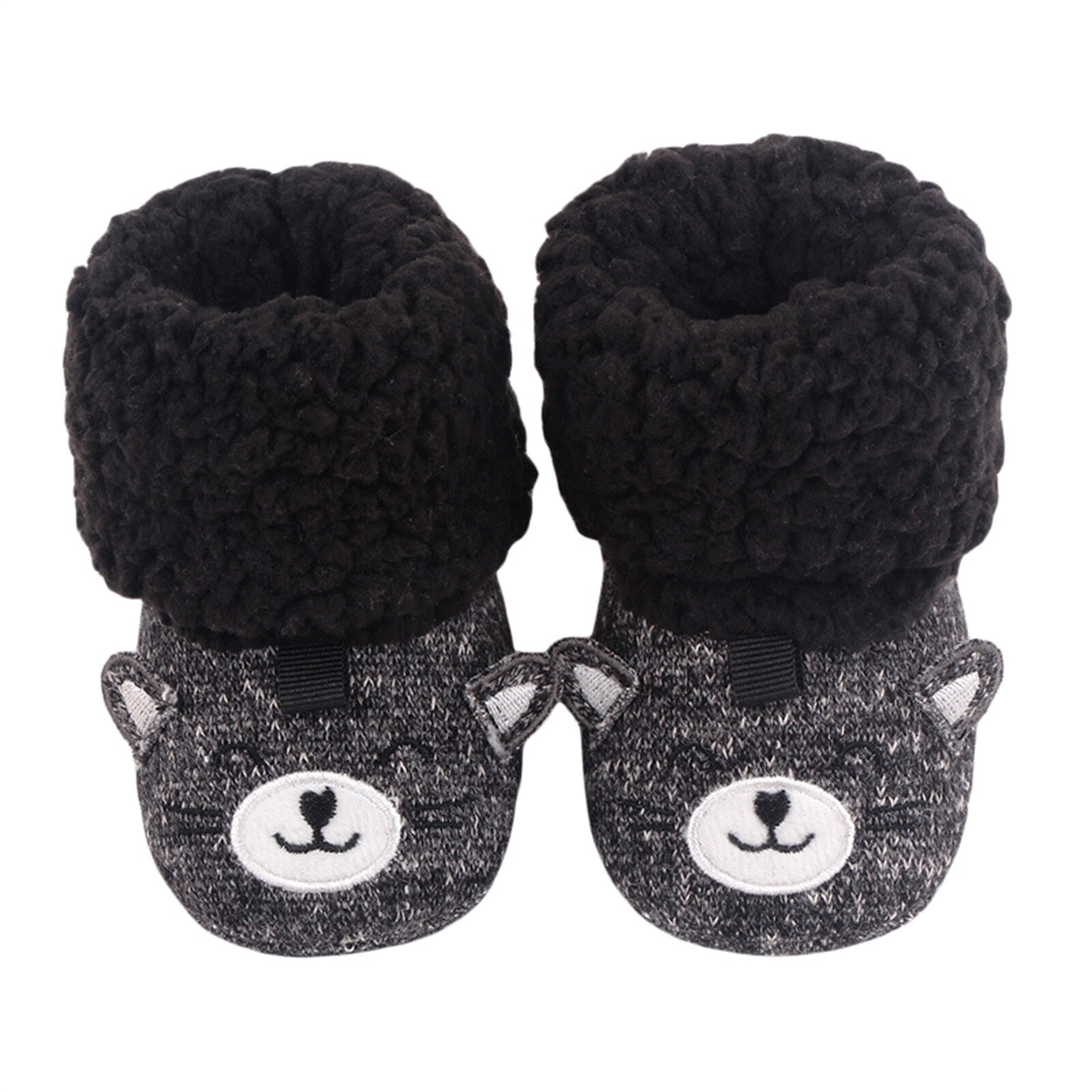 Niedliche babyschuhe mit flauschigem bärenmuster für herbst und Winter, lang geschnitten #39 warm und mit weicher sohle, Ideal für partys und fotoshootings.: Schwarz / 13-18 monate