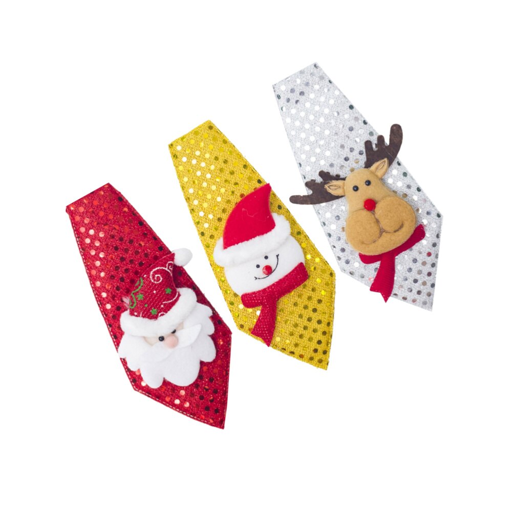 3Pcs Cartoon Stropdas Schattige Lovertjes Tie Kerst Kleine Voor Kinderen Volwassen (Sneeuwpop Kerstman En Elanden)