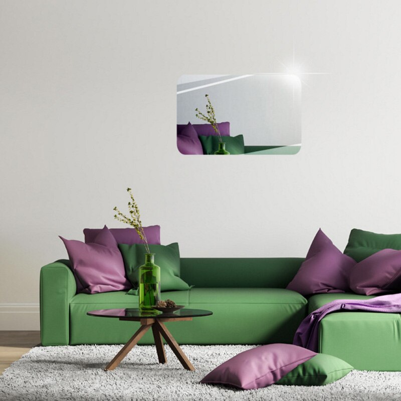 Autocollant mural effet miroir 3D | Décoration de fond ovale Rectangle amovible pour la maison et la