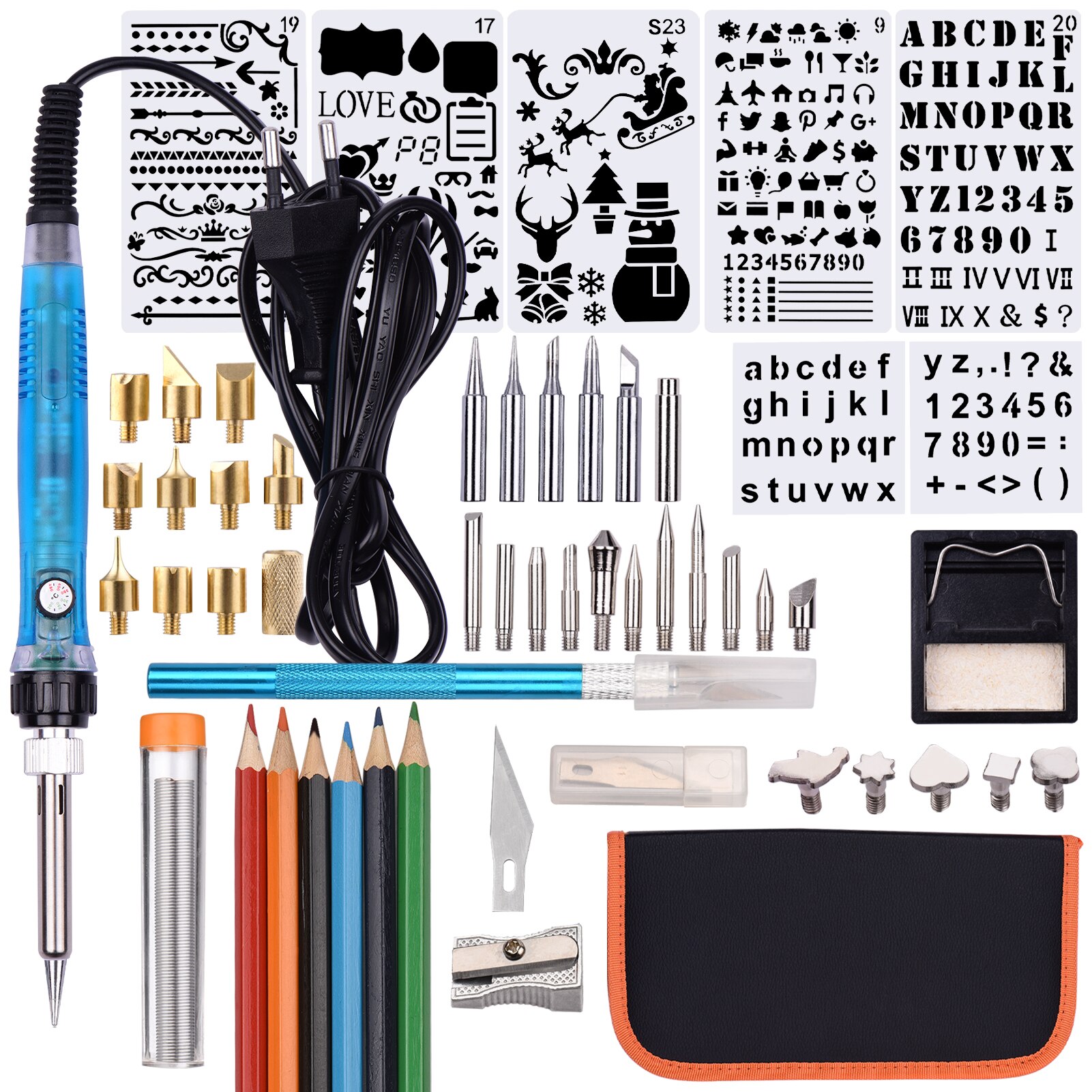 44/55/96PCS Pyrography Pen with Soldering Iron Tips Multifunctional Wood Burner Tool Adjustable Temperature 200-480℃: 55PCS EU