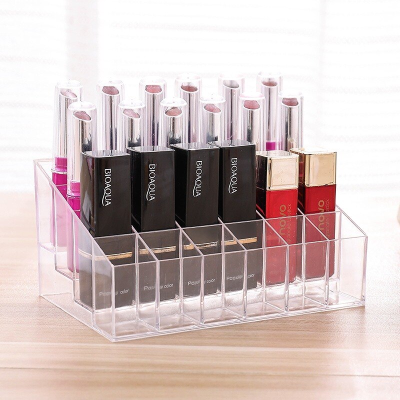 24 Grids Acrylic Makeup Lipstick Organizer Box Desktop Lipstick Clear Display Stand Holder Cosmetic Jewelry Storage Organizador