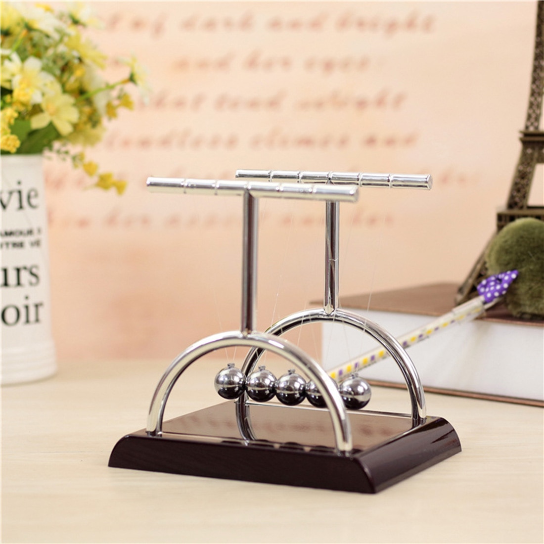 Surwish T Shaped Newton Cradle Balance Ball Science Puzzle Fun Desk Toy Stress Reliever