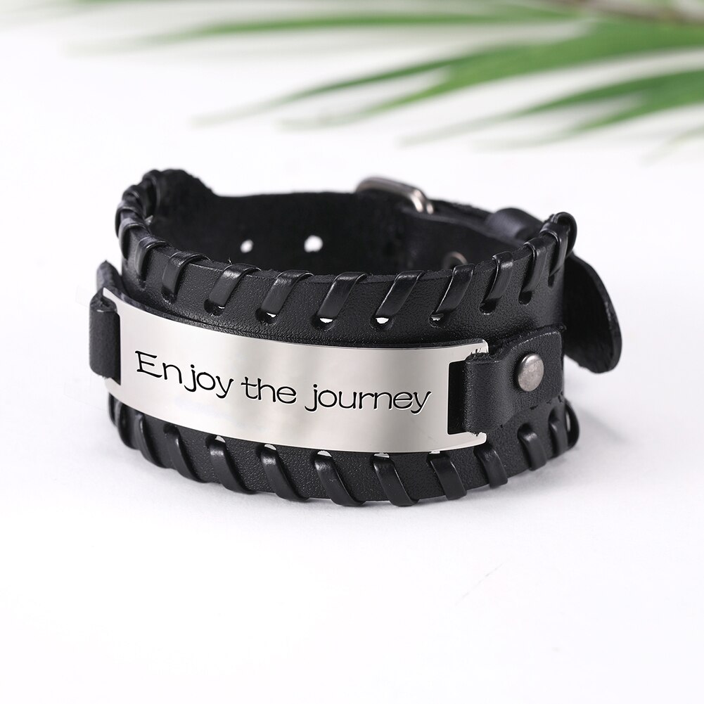 Skyrim-pulsera de cuero con palabras para hombre, brazalete de acero inoxidable, accesorios de joyería, de vida, estilo Punk