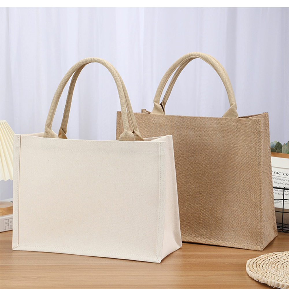 Bolsa de compras de lona, bolsos portátiles ecológicos de hombro, bolsa de almacenamiento de algodón, bolsa de comestibles de arpillera, rápido, bolso de arpillera