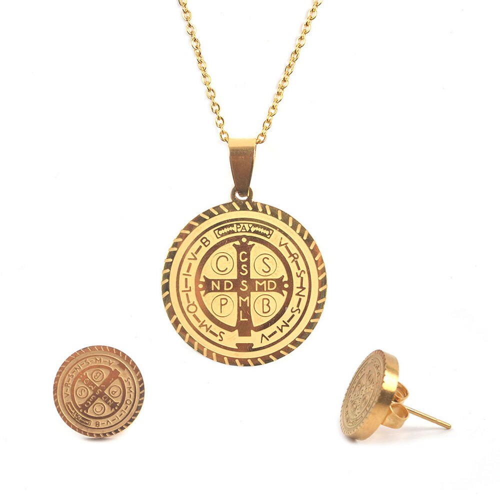 Benedictus Golden Rvs Religieuze Vrouwen Ketting Earring Sets