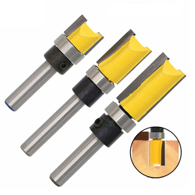 3Pcs 1/4 Inch Flush Trim Router Bit Pattern Bit Top & Bottom Bearing 1/2 inch Blade Template Edge Wood Trimmer Cutter Carpenter