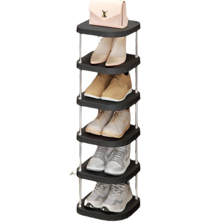 Smal schoenenrek met meerdere niveaus - ruimtebesparende schoenenplank voor thuis, slaapzaal, klein appartement - slanke schoenenorganizer voor front D