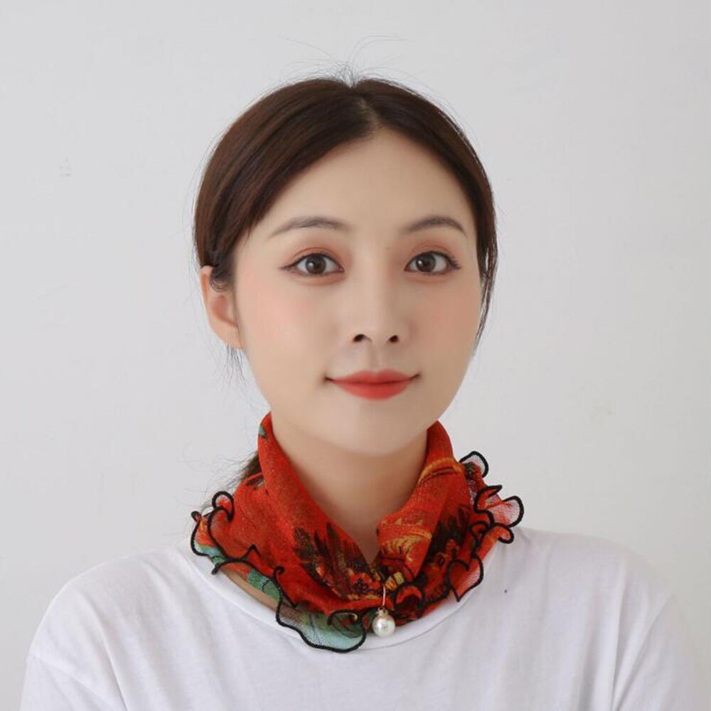 Floral Neck Ring Scarf Chiffon Collar Tie Women Muslim Hijab Hat Indian Turban Solid Lady Office Neckerchief Skinny Hair Scarves