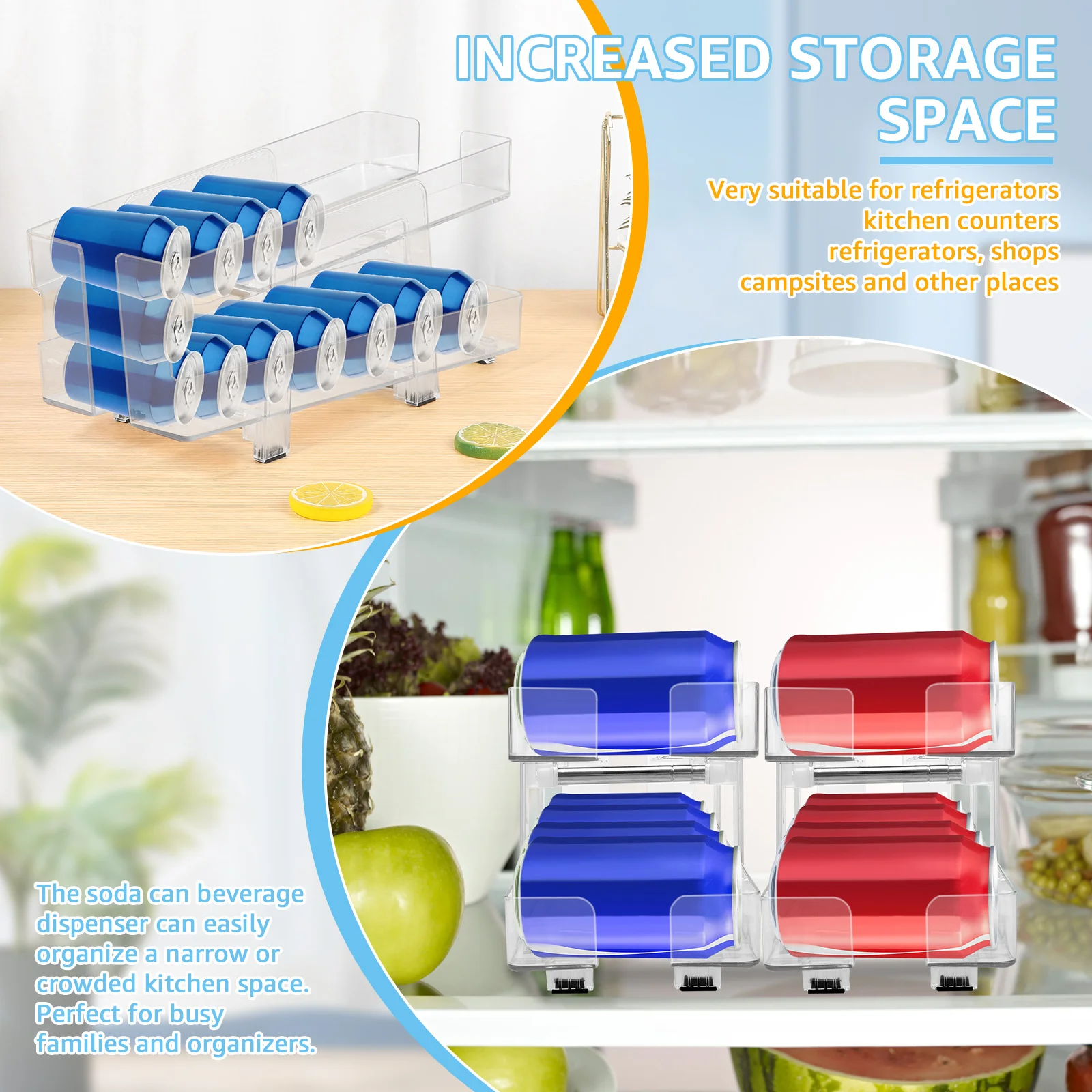 2Pcs Soda Can Organizer 2 Tiers Beverage Dispenser Rack Width Refrigerator Freezer Organizers Can Dispenser Kitchen Accessories