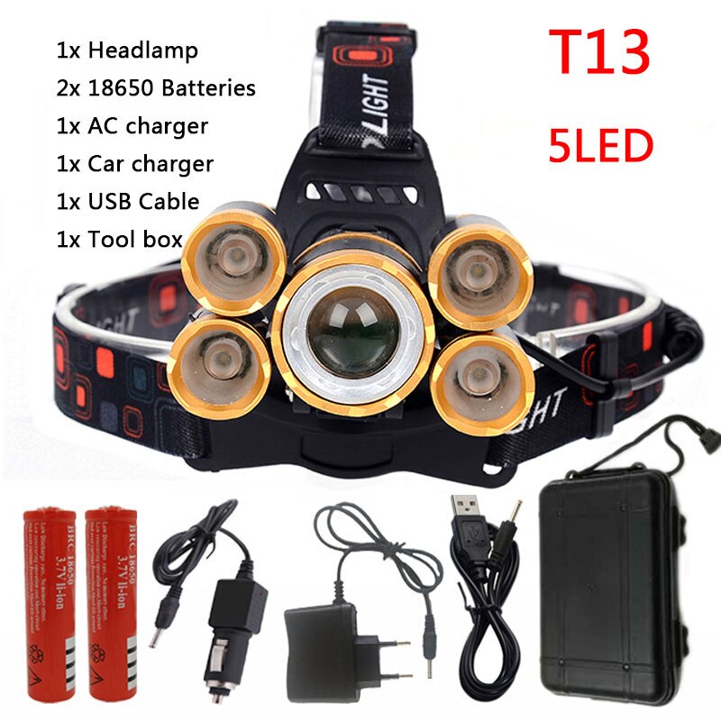 8000 Lumen Hight Power Licht 5 Led Koplamp Cree Xml T6 Led Head Lamp 18650 Oplaadbare Zaklamp Fakkel Lantaarn: Option I