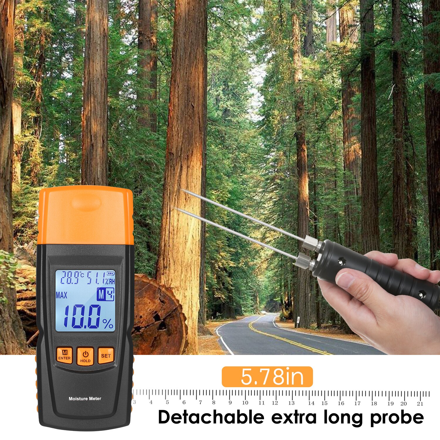 3-in-1 Digital Wood Moisture Meter Firewood Water Content Analyzer Ambient Temperature+Humidity+Wood Moisture Tester