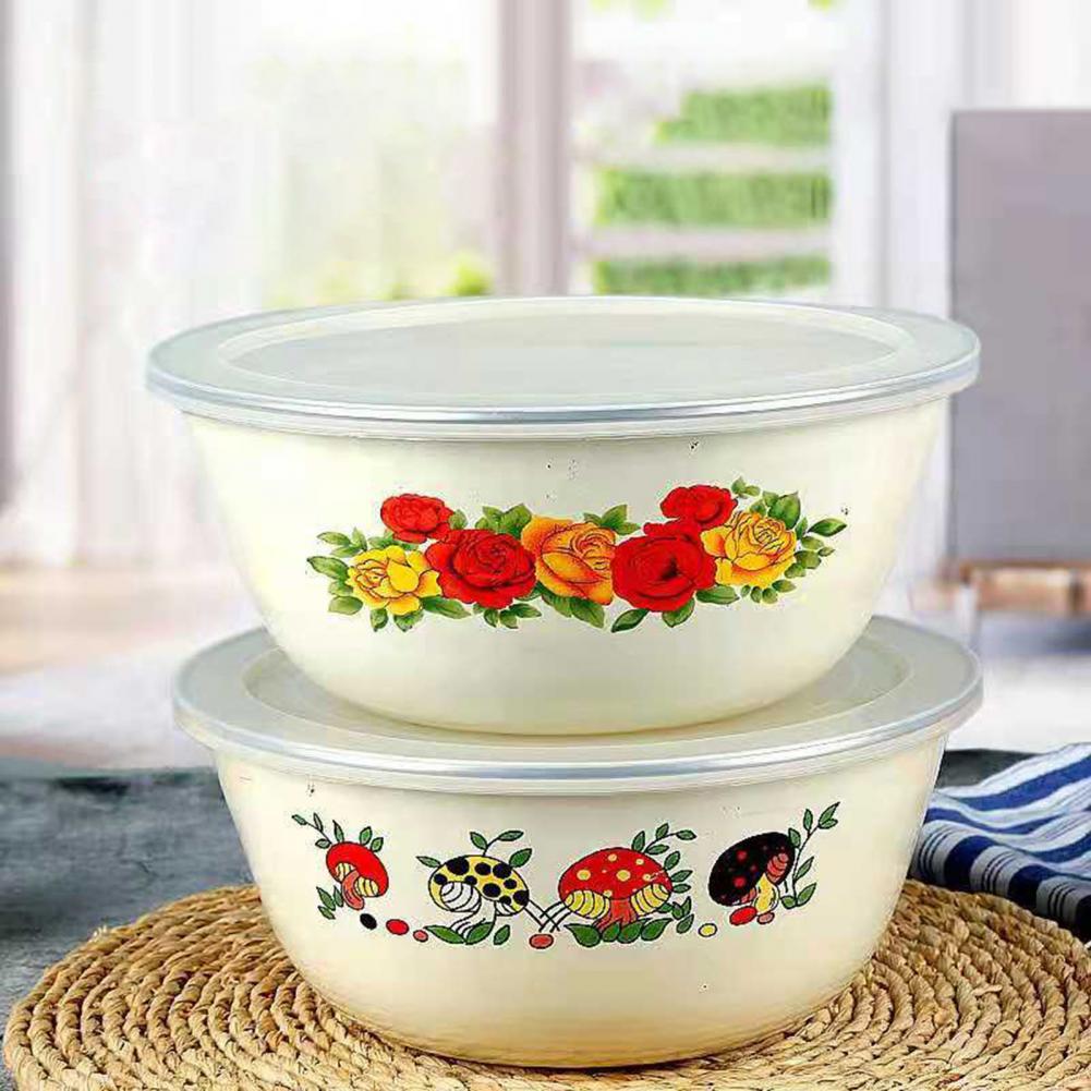 Durable Enamel Bowl Nostalgic Rice Basin Thickened Easy Clean Food Containers Enamel Basin