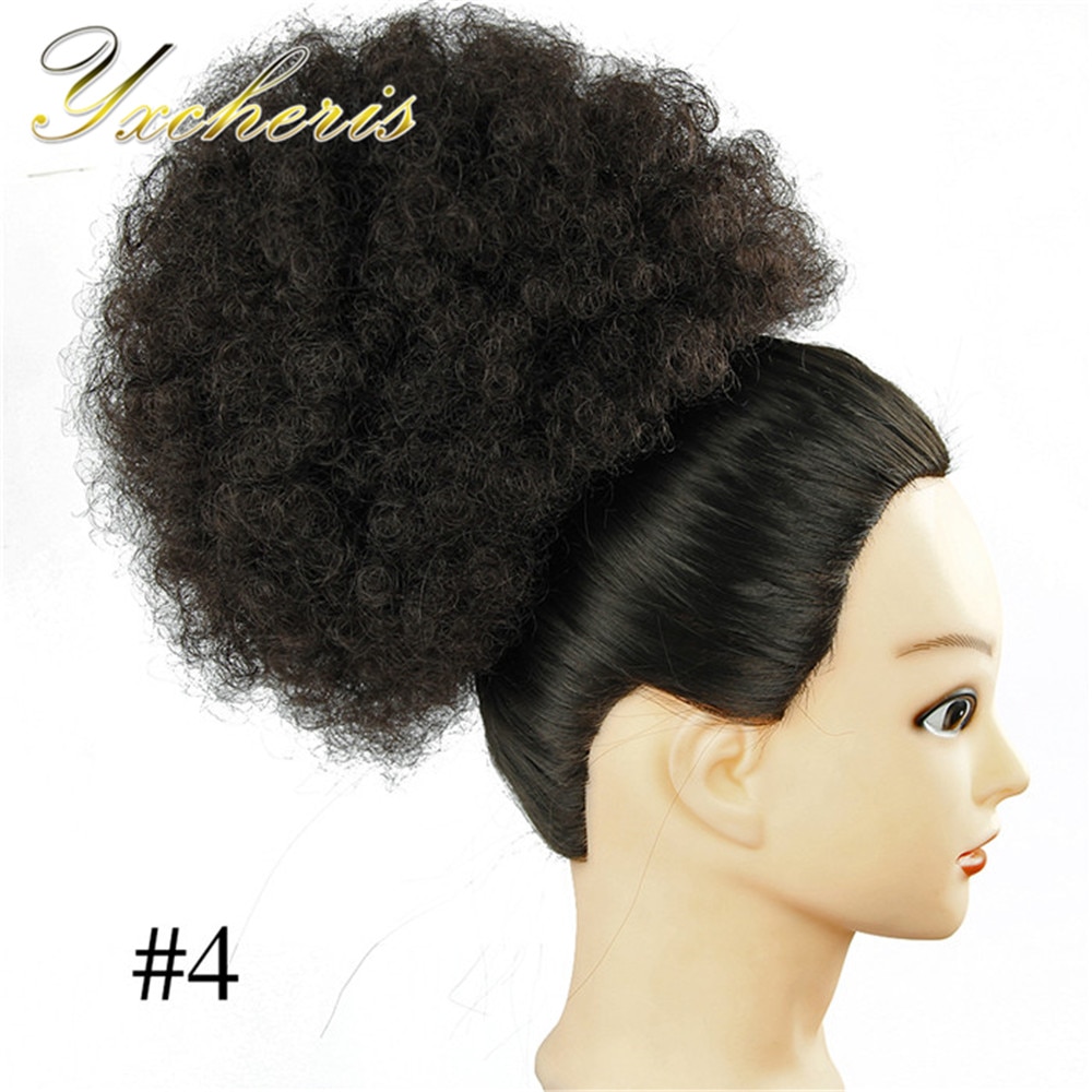 YXCHERISHAIR-moño de pelo sintético Afro rizado degradado, pieza de fibra de alta temperatura, con cordón, extensiones de coleta: # 4
