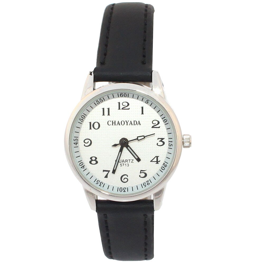 Chaoyada Art Uhren Mädchen Lederband Lernen Zeit freundlicher Uhr Studenten Quarz Armbanduhr Lässige freundlicher: Schwarz