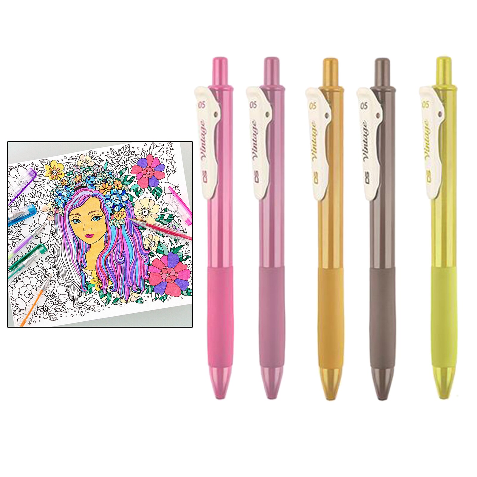 5Pc Retractable Gel Ink Pen for Journaling Writing Note Taking Calendar Coloring