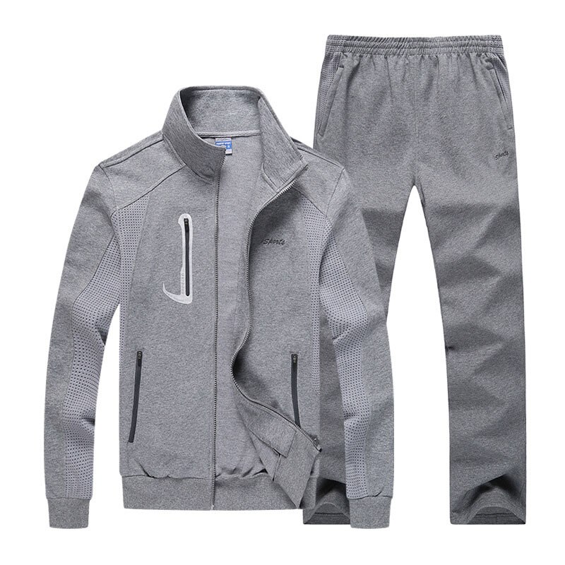 mannen sport Pak Lente En Herfst De Katoen Grote Maat Sport Set Run Fitness Mannen Jogging suits 145wy: light gray / 3XL