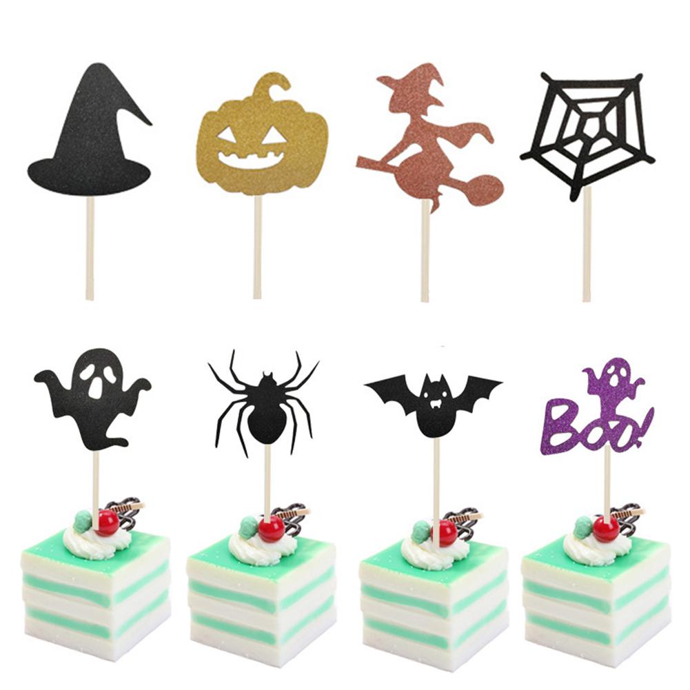 8 Stks/set Halloween Decoratie Heks Spider Cupcake Cake Toppers Geplaatst Kaarten Kerstboom Toppers