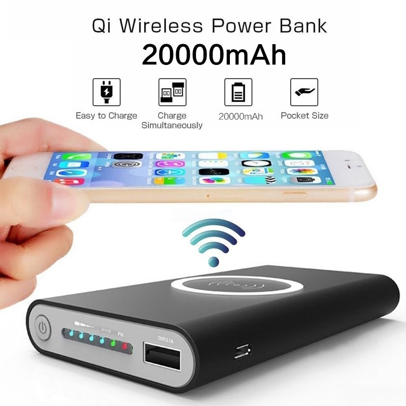 20000 Mah Qi Draadloze Oplader Power Bank Voor Iphone Xiaomi Draagbare 20000 Mah Usb Charger Poverbank Led Display Power Bank