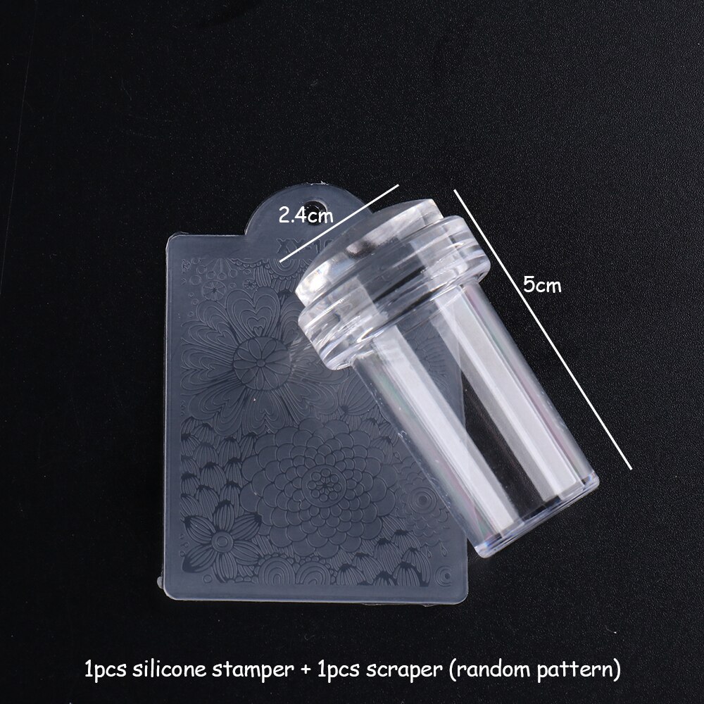 Silicone Nail Stamper Soft Jelly Clear Nail Stamp Scraper Set French Stamping Plates Model Manicure Stencils Tools GL1031: 1988-Clear