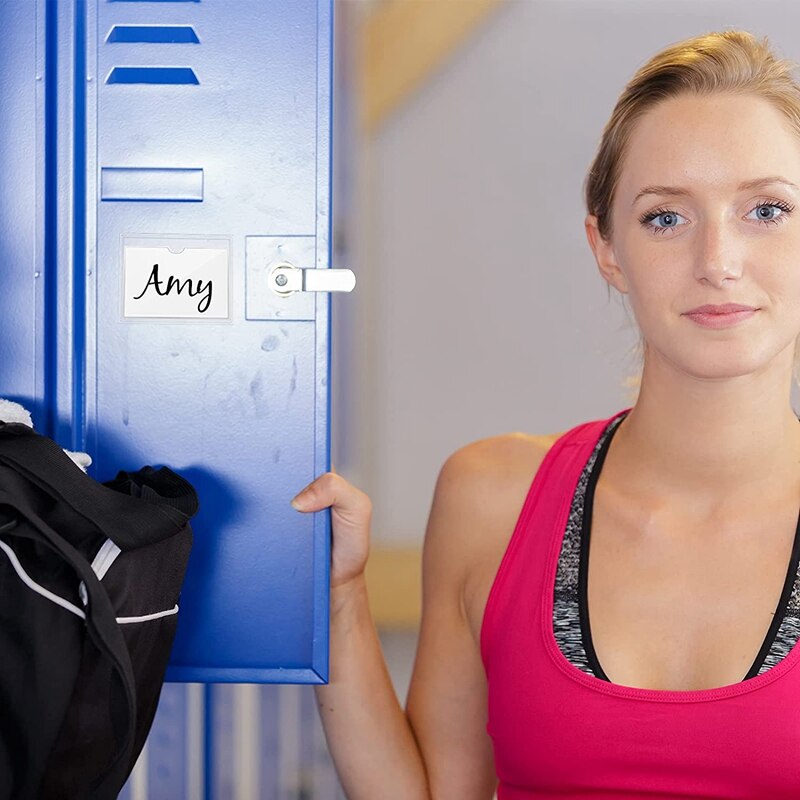 Practical 50Pcs Self-Adhesive Label Card Holder Index Pockets Holder 2 Sizes Clear Card Holder Adhesive Label Holder Card Sleeve