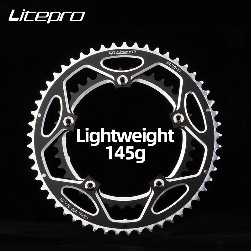 Litepro 130BCD 53t -39t Bicycle Chainring Double Round Aluminum Alloy Dual Chain Ring for Road / Folding Bike 9 10 11 speeds