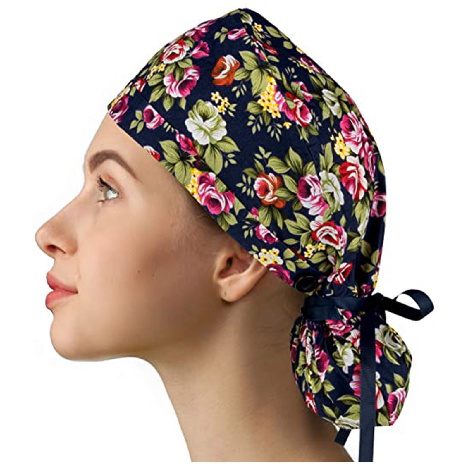 Printed Nurse Cap Nurse Cap With Buttons Bouffant Sweatband Hat For Womens Mens Casual Work Hat Gorros Enfermeria: D