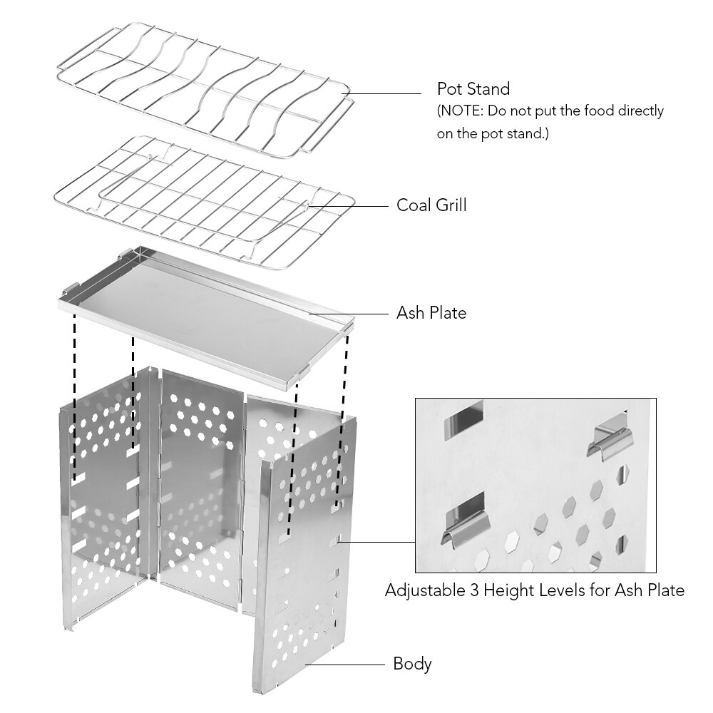 Folding Wood Burning Stove Camping Stove BBQ Cooker Barbecue Grill BBQ Grill for Outdoor Camping Picnic Backpacking