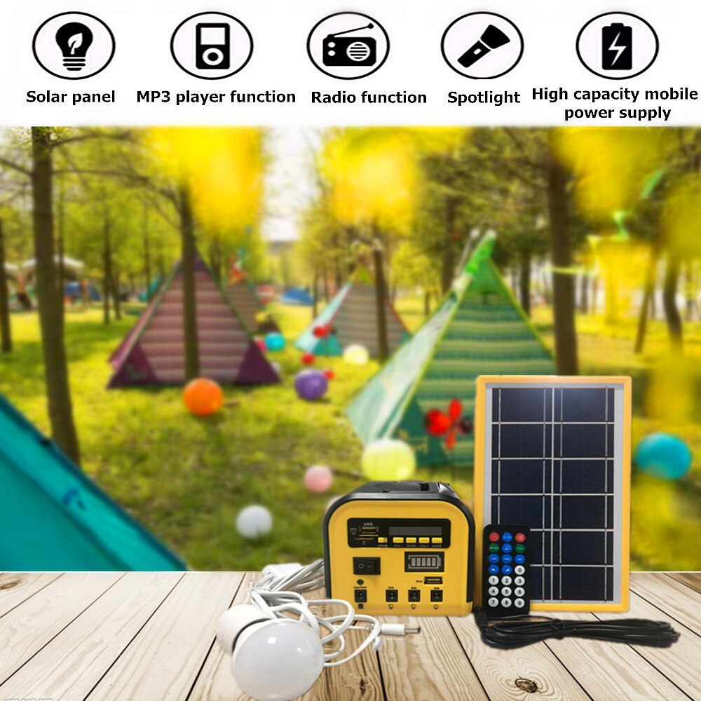 Solar Power Generator Kit Charger Portable Home System Kit With Radio & LED Bulb Light Outdoor/Indoor/Camping Emergency Lighting