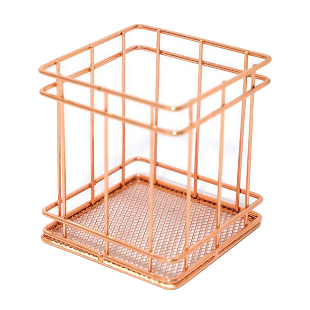 Desktop Countertop Organizer Makeup Gardern Wire Storage Basket Bin Box: Rose Gold Cube