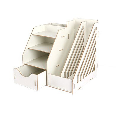 Wood Stationery Holders Multi Use Desktop Storage Paper Holder Stationery Organizer With Drawer Rack Office School Supplies: White