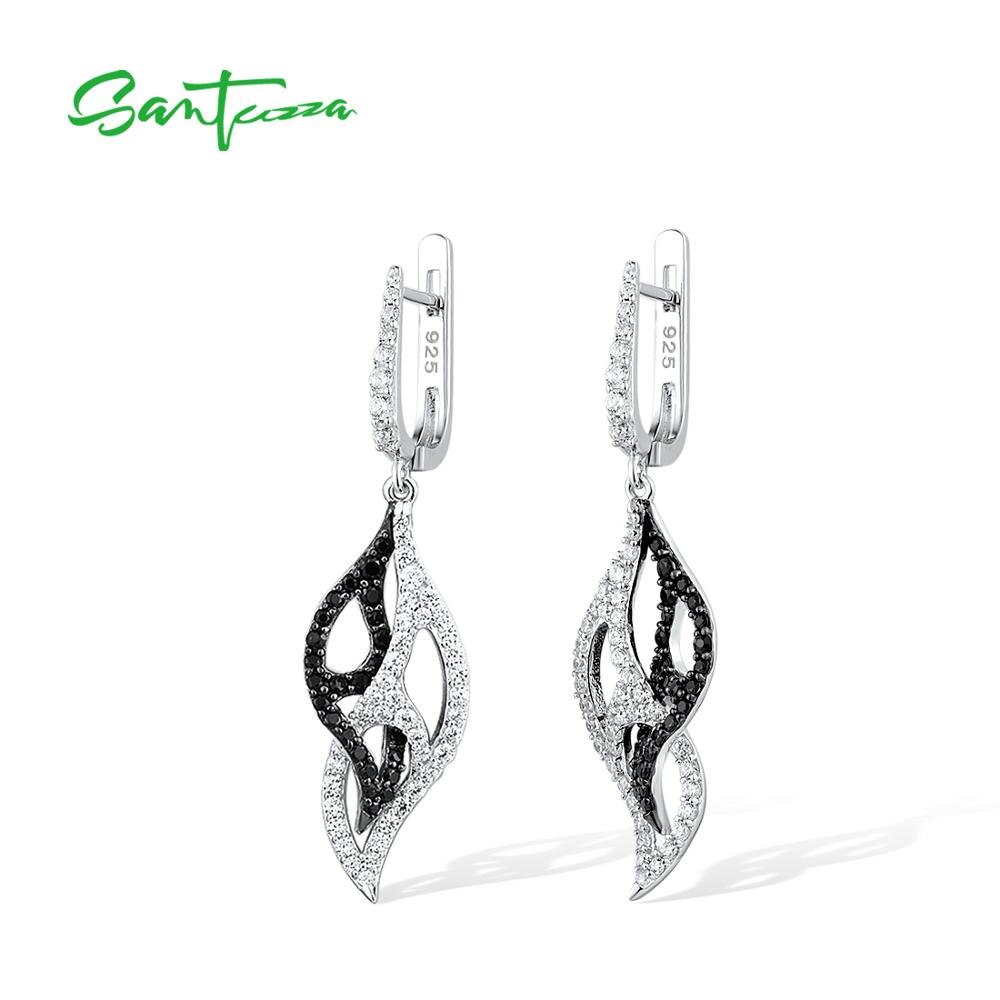 Santuzza Zilveren Oorbellen Voor Vrouw Pure 925 Sterling Zilver Zwarte Spinel Wit Zirconia Verlaat Klassieke Fijne Sieraden