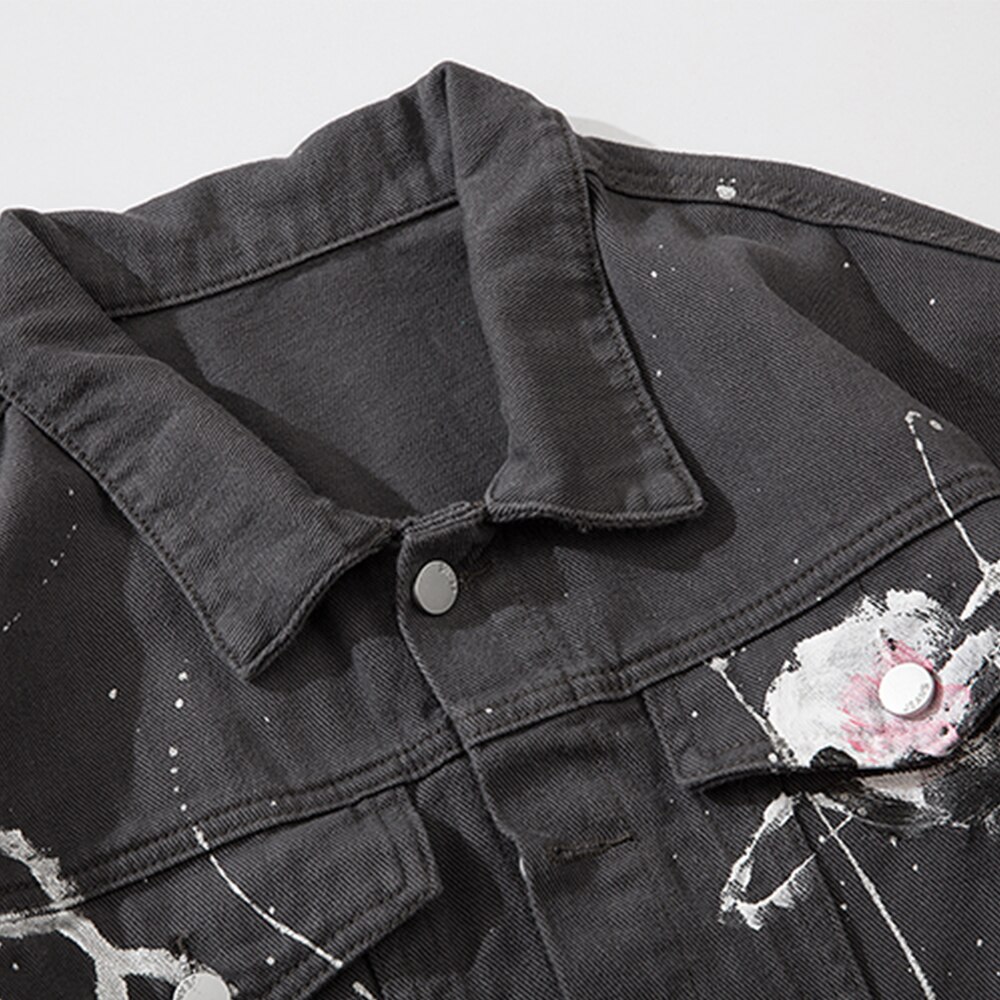 Aolamegs planet kjede trykt punk dongerijakke herre cowboykåper med flere lommer koselig high street hip hop hipster streetwear høst