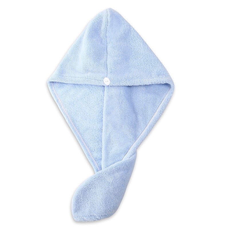 Toallas de microfibra para el cabello, sombrero triangular de secado rápido, espesar el secado del cabello, toallas absorbentes suaves para mujer, Toalla de baño: Blue
