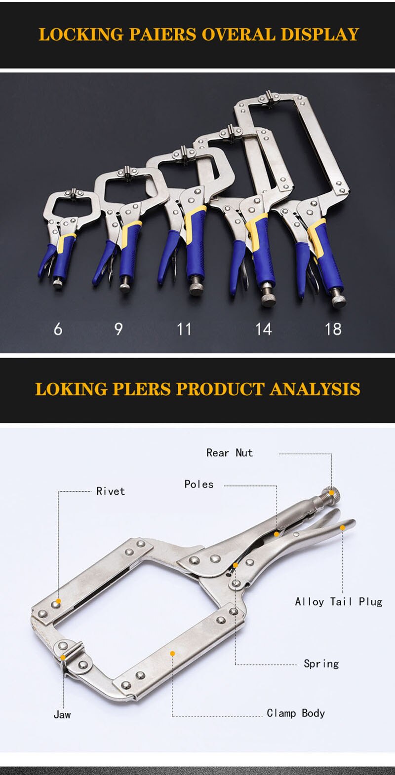 Fix Plier Locator C Clamp weld Clip Woodwork Grip Vise Lock Jaw Alloy Steel Hand tool Swivel Pincer Tong Tenon Pad Wood Work