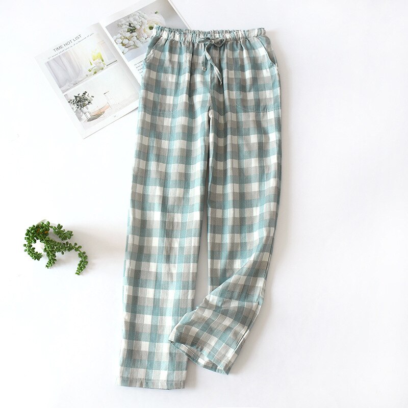 Xifer home geruite pyjamabroek koppels katoenen gaasbroek lente en herfst geruite pyjama's losse dames en heren dunne thuis pyjama: Mevrouw een / Ik
