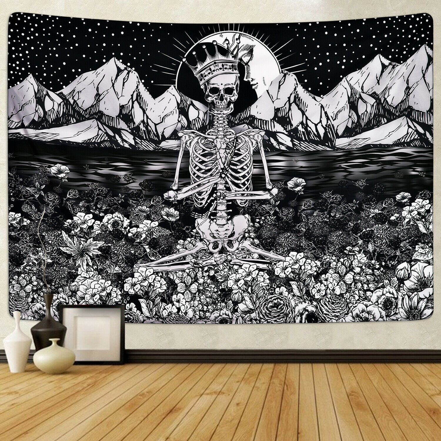 Czaszka ściana z róż gobelinowa narzuta na łóżko ściana wisząca Trippy gobelin dekoracja sypialni