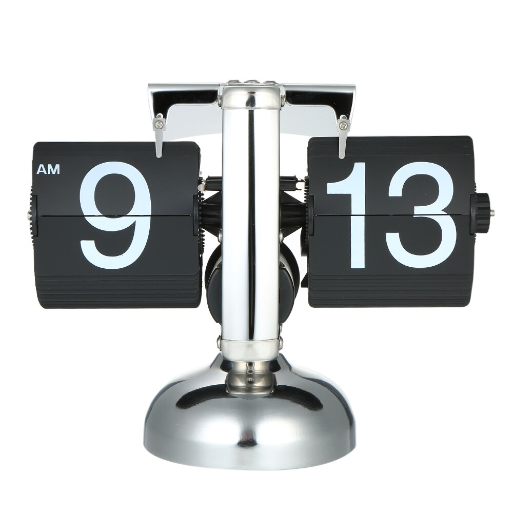 Stainless Steel Flip Digital Clock Small Scale Table Clock Retro Flip Clock Flip Internal Gear Operated Quartz Clock Am Pm Decor: Single pivot Black