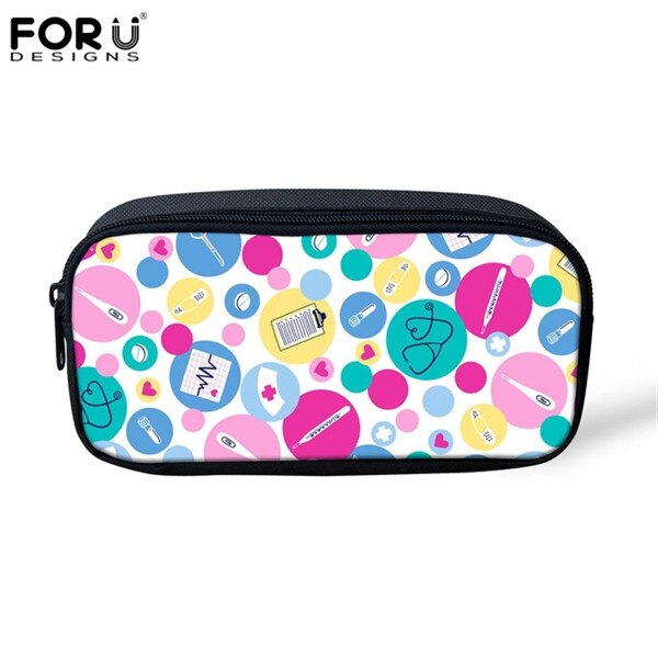 FORUDESIGNS Women Cosmetic Cases Makeup Bags Cartoon Cute Nurse Print Kids Girls Pencil Bags Children Pen Bag Cases: H5809K