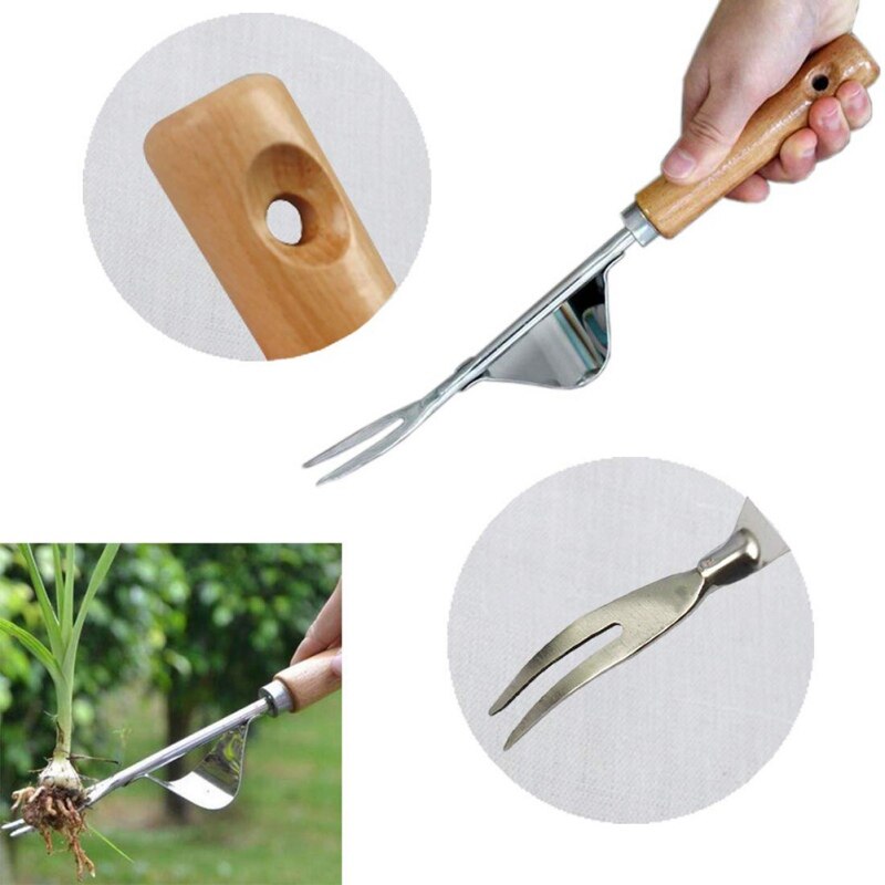 Garden Fork Wood Forked Head Hand Weeder Puller Patio Handle Garden Remove Weeds Shovel Garden Courtyard Trimming Tools