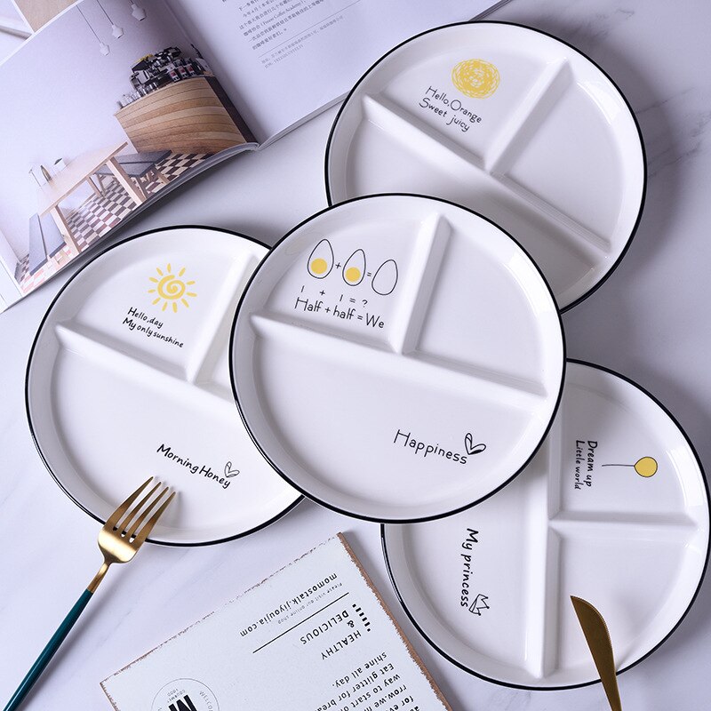 48h Ceramic 8 inch one-person food household breakfast tableware children weight loss quantitative three-divided dinner plate