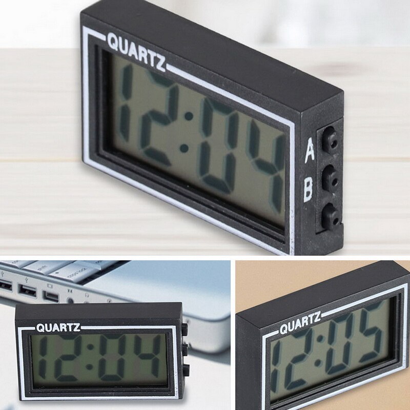 Thin Electronic Clock with Adhesive Pad LCD Digital Date Time Display for Car Home Desk Office