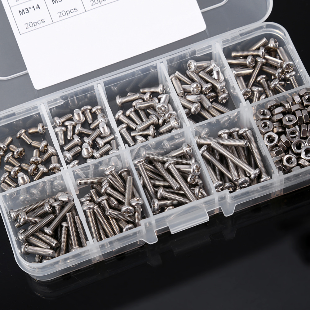 340 stks/set M3 Roestvrijstalen Schroeven en Moeren Assortiment Kit Set Pan Hoofd Schroef Bouten Meubels Hardware AccessoriesWholesale
