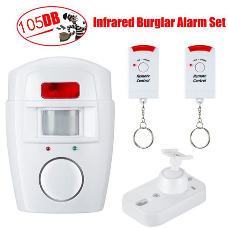 Home System IR Infrared Motion Sensor Alarm Security Detector 105dB Alarm Monitor Wireless Alarm System+2 Remote Controllers
